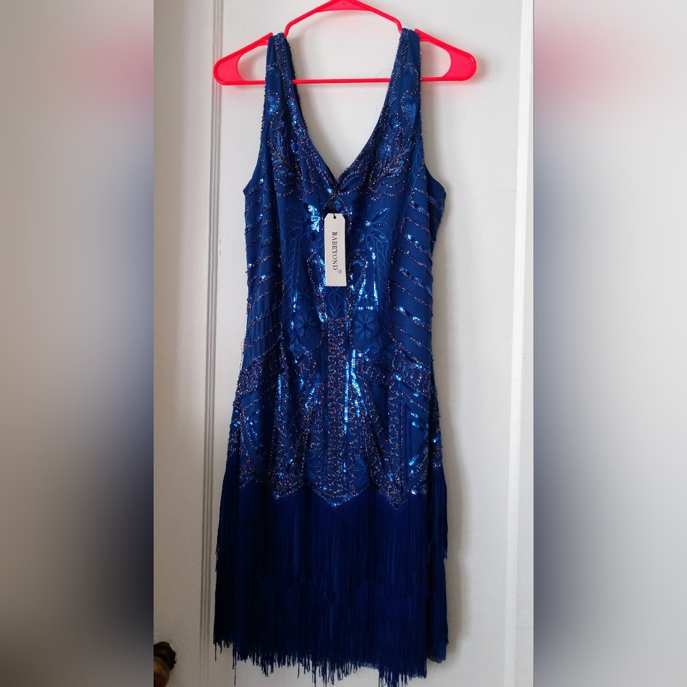 Blue sequin flapper dress size L